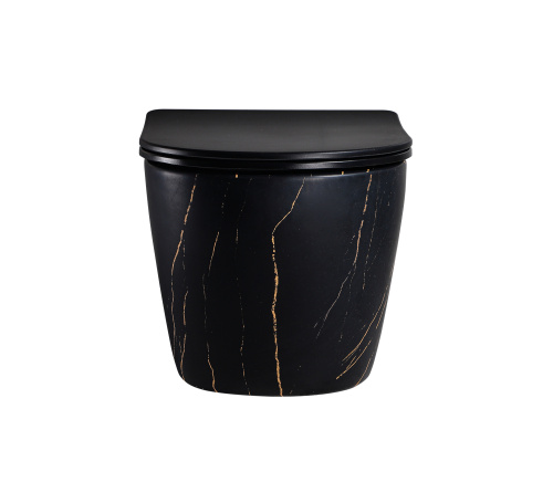 EG505Black-G Подвесной унитаз EvaGold мрамор черное золото, безободковый, сид. черн. мат. тонкое ДП фото в интернет-магазине САНТЕХСИТИ