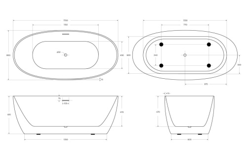 Ванна акриловая отдельностоящая BelBagno BB414-1700-800 фото в интернет-магазине САНТЕХСИТИ