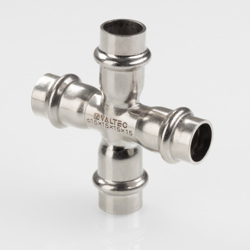 Фитинг нержавеющая сталь VALTEC Крестовина 22х15х22х15 фото в интернет-магазине САНТЕХСИТИ