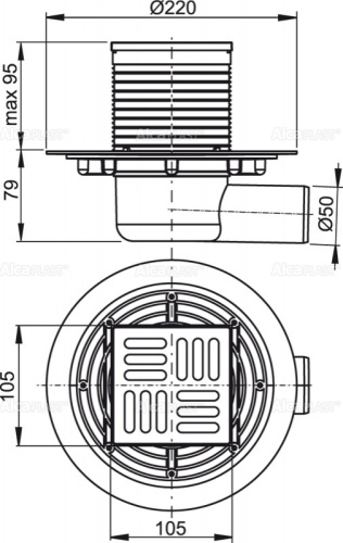 Сливной трап ALCAPLAST боковой 105*105/50 (комб.затвор-SMART) фото в интернет-магазине САНТЕХСИТИ