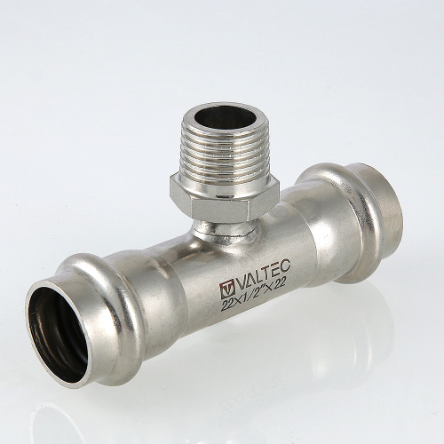 Фитинг нержавеющая сталь VALTEC Тройник с нар.р. 28х1/2" фото в интернет-магазине САНТЕХСИТИ