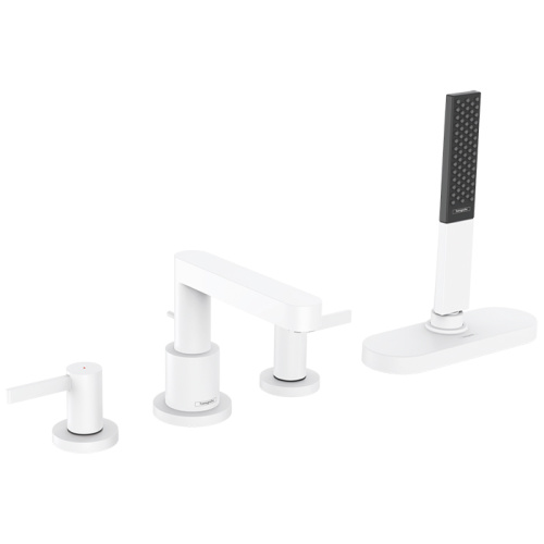 Hansgrohe Finoris Смеситель на борт ванны, на 4 отв., с ручным душем, цвет: белый матовый фото в интернет-магазине САНТЕХСИТИ