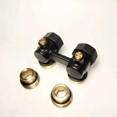 Узел для нижнего подключения радиатора TIM угловой 1/2"х3/4" черный цвет фото в интернет-магазине САНТЕХСИТИ