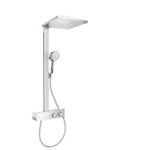 Hansgrohe Showerpipe Rindance E Душевая стойка, с термостатическим смесителем, верхним душем 30x30см., ручным душем и шлангом 160см., и полкой, цвет: хром фото в интернет-магазине САНТЕХСИТИ