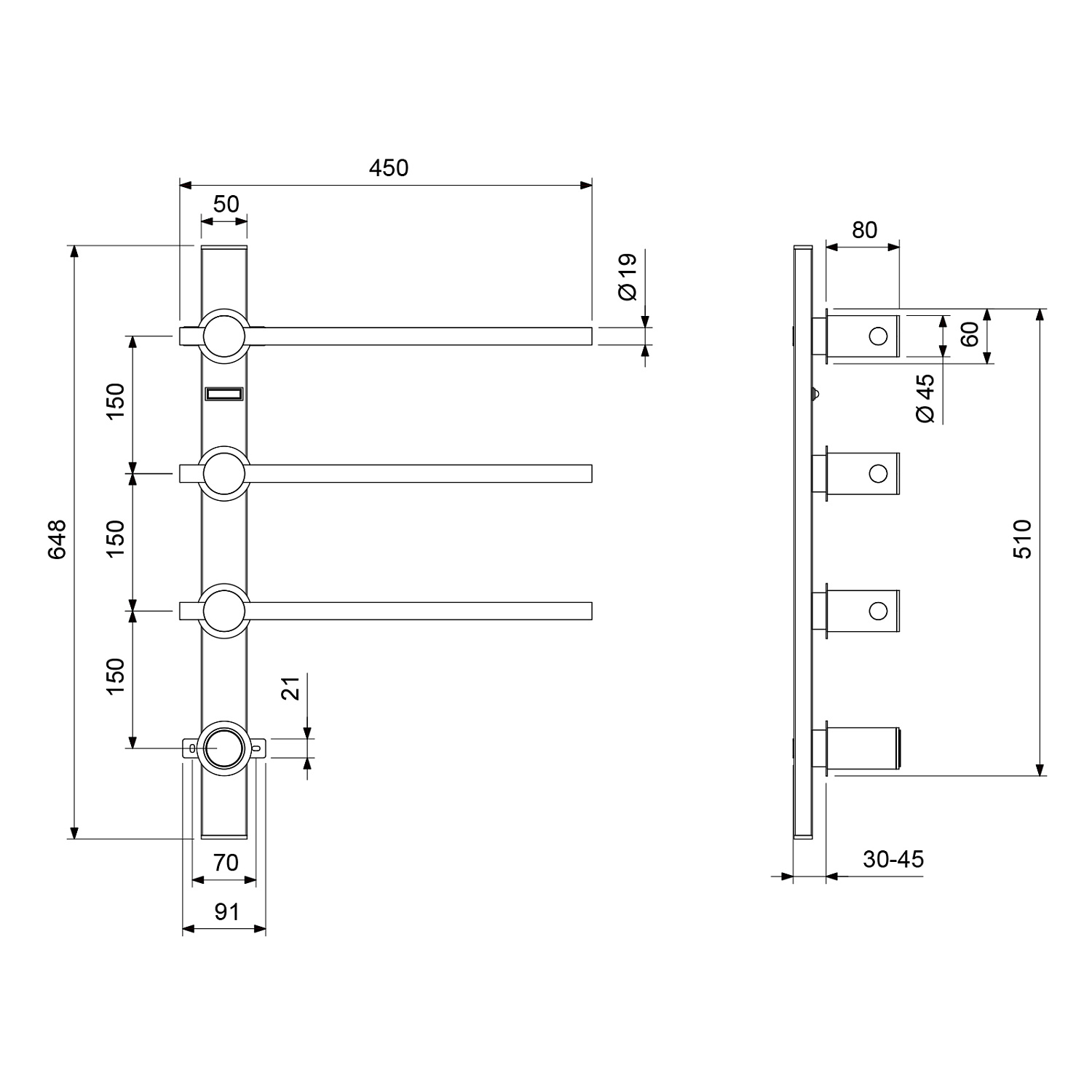 Полотенцесушитель электрический, встроенный Timo Saona 030/00SM хром фото в интернет-магазине САНТЕХСИТИ
