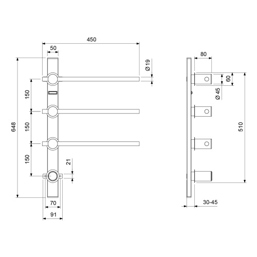 Полотенцесушитель электрический, встроенный Timo Saona 030/00SM хром фото в интернет-магазине САНТЕХСИТИ
