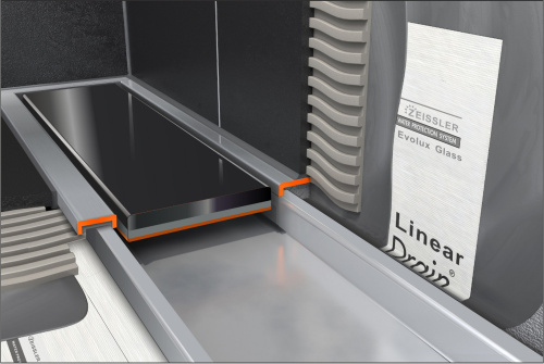 Трап для душа TIM с двухстор. решеткой горизонт. сток Evolux Glass (черное глянц-стекло) 70*400 фото в интернет-магазине САНТЕХСИТИ