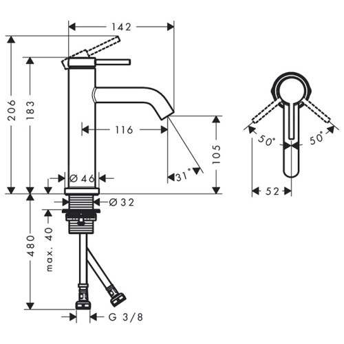 Hansgrohe Tecturis S Смеситель для раковины, 1 отв., без донного клапана, цвет: чёрный матовый фото в интернет-магазине САНТЕХСИТИ