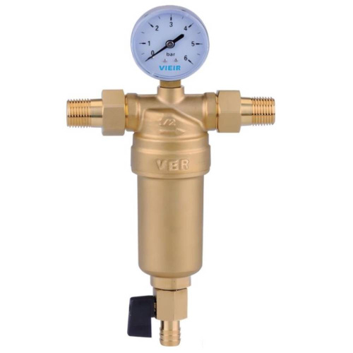 Фильтр промывной VIEIR 3/4" с манометром, латунный корпус фото в интернет-магазине САНТЕХСИТИ