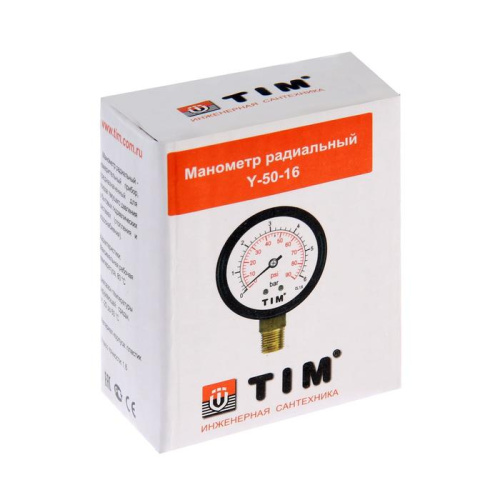 Манометр TIM 50мм вертикальный на 10bar фото в интернет-магазине САНТЕХСИТИ