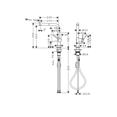 Hansgrohe Talis M54 Кухонный смеситель однорычажный, 270, с вытяжным изливом 1jet, цвет: хром фото в интернет-магазине САНТЕХСИТИ