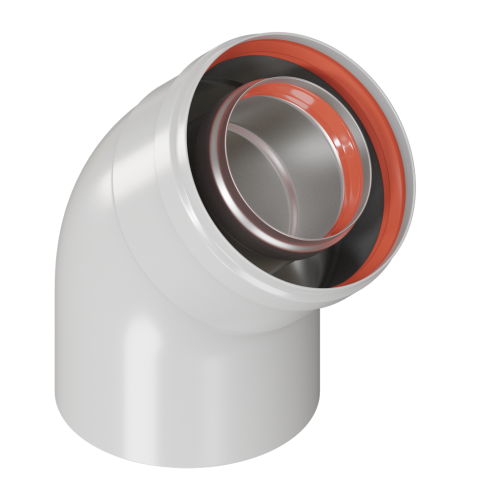 Отвод коаксиальный VIVAT D60/100х45° (мама/папа) фото в интернет-магазине САНТЕХСИТИ