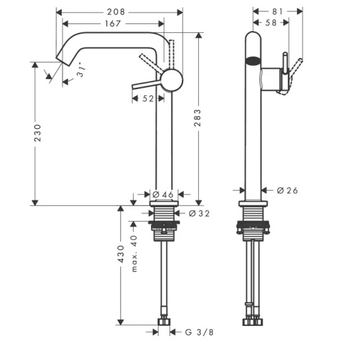 Hansgrohe Tecturis S Смеситель для раковины, 1 отв., с донным клапаном, цвет: хром фото в интернет-магазине САНТЕХСИТИ