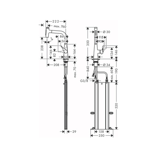 Hansgrohe Metris M71 Смеситель для кухни, на 1 отв, поворотный излив: 20.8см с вытяжным душем, 2jet, h238мм, sBox кнопка вкл/выкл,, цвет: нержавейка фото в интернет-магазине САНТЕХСИТИ