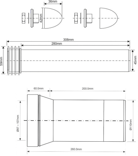 Комплект для подключения подвесного унитаза MCALPINE D110-260мм фото в интернет-магазине САНТЕХСИТИ