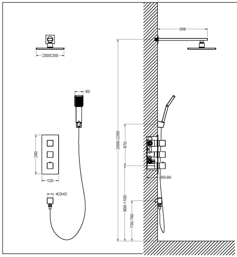 Душевая система встроенная с термостатом Timo Tetra-thermo SX-0179/00SM хром фото в интернет-магазине САНТЕХСИТИ