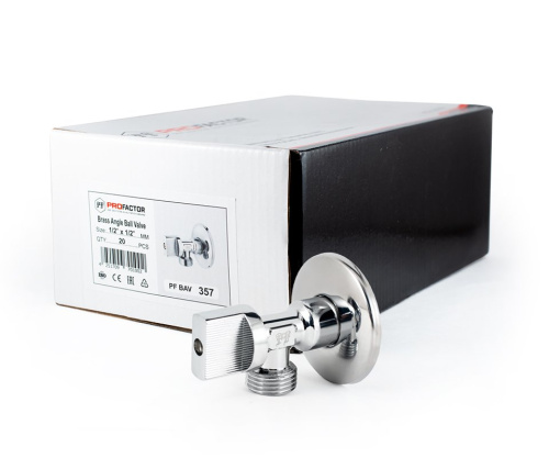 Кран шаровой PROFACTOR CHROME угловой для бытовой техники н/н 1/2" х 1/2" фото в интернет-магазине САНТЕХСИТИ