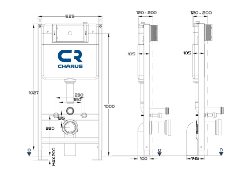 Система инсталляции для унитаза CHARUS CITY CR.200.21.01 с клавишей смыва хром глянец фото в интернет-магазине САНТЕХСИТИ