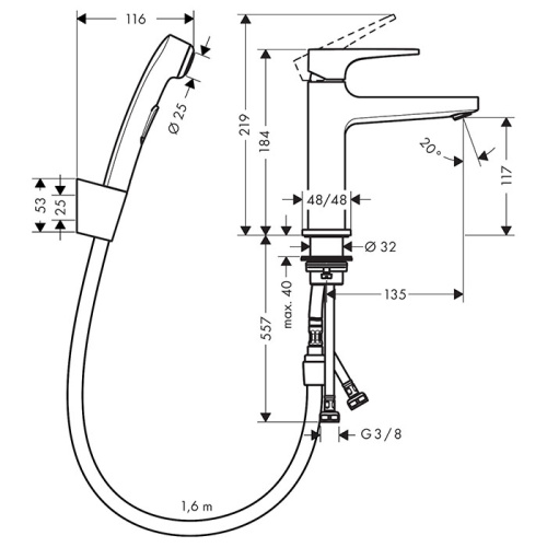 Hansgrohe Metropol Смеситель для биде, на 1 отв., с ручным душем, цвет: хром фото в интернет-магазине САНТЕХСИТИ