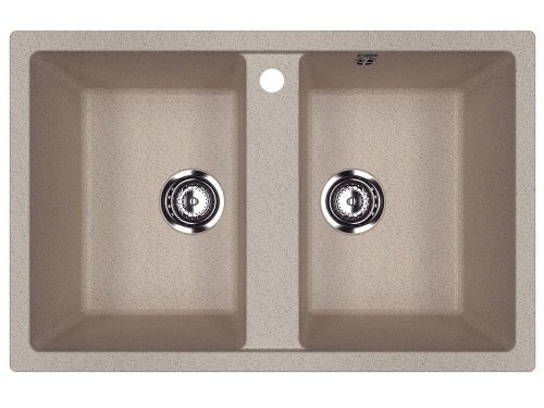 Мойка композит.Ulgran U-608 ПРЯМОУГОЛЬНАЯ двойная 302 песочный 770*500*210  с сифоном фото в интернет-магазине САНТЕХСИТИ
