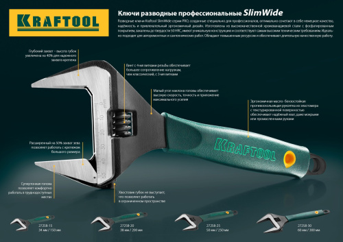 KRAFTOOL  SlimWide, 300/60 мм, разводной ключ (27258-30) фото в интернет-магазине САНТЕХСИТИ