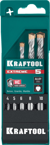 KRAFTOOL  Extreme, 5 шт: 4-5-6-8-10 мм, трехгранный хвостовик, набор сверл по бетону (29166-H5) фото в интернет-магазине САНТЕХСИТИ