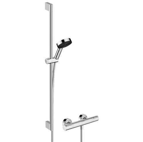 Hansgrohe Ecostat Душевой гарнитур с термостатическим смесителем, ручным душем и душевой штангой 90см, цвет: хром фото в интернет-магазине САНТЕХСИТИ