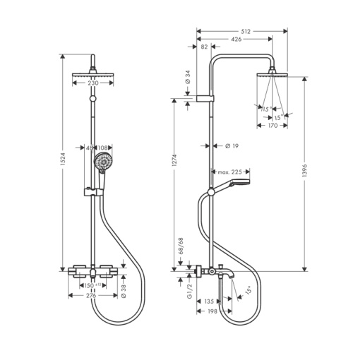 Hansgrohe Vernis Shape Душевая стойка с верхним душем 230 1jet с термостатом для ванны, цвет: хром фото в интернет-магазине САНТЕХСИТИ