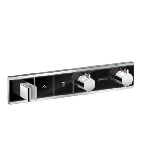Hansgrohe RainSelect Смеситель для душа, термостатический, встраиваемый, с переключателем на 2 потока, внешняя часть, цвет: черный/хром фото в интернет-магазине САНТЕХСИТИ