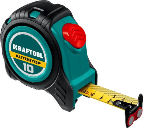 KRAFTOOL  AutoStop 10м х 25мм, профессиональная рулетка с автостопом (3412-10-25) фото в интернет-магазине САНТЕХСИТИ