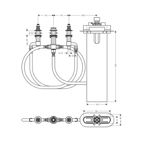 Hansgrohe Встраиваемая часть смесителя, на борт ванны на 4 отверстия фото в интернет-магазине САНТЕХСИТИ