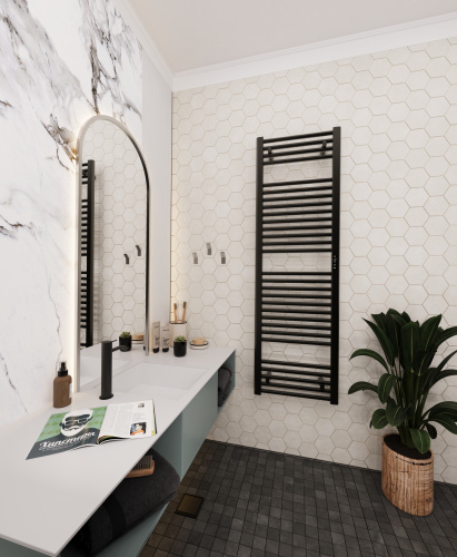 Полотенцесушитель RIFAR электрический D-LINE черный матовый цвет 600х1500х32 430Вт фото в интернет-магазине САНТЕХСИТИ