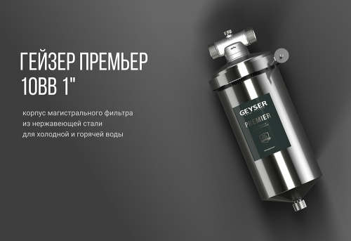 Магистральный фильтр Гейзер-Премьер 10BB из нерж. стали 1" фото в интернет-магазине САНТЕХСИТИ