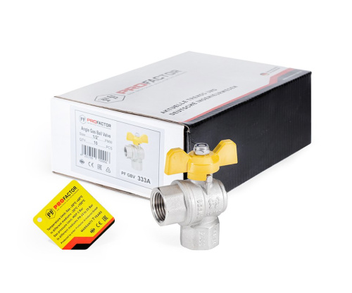 Кран шаровой Profactor для газа 1/2" вн.-вн. угловой бабочка (10/100) фото в интернет-магазине САНТЕХСИТИ