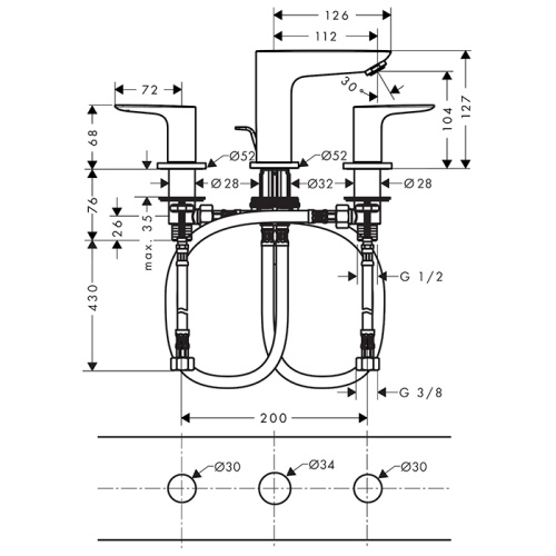 Hansgrohe Talis E Смеситель для раковины, на 3 отв, с донным клапаном, излив: 11.2см, цвет: шлифованная бронза фото в интернет-магазине САНТЕХСИТИ