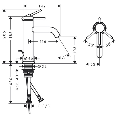 Hansgrohe Tecturis S Смеситель для раковины, на 1 отв., донным клапаном, цвет: бронза матовая фото в интернет-магазине САНТЕХСИТИ