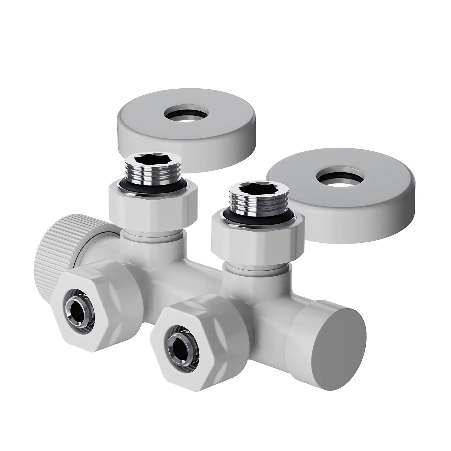 Узел нижнего подключения термостатический угловой Royal Thermo Design Pro 15мм М30х1,5 (Белый) фото в интернет-магазине САНТЕХСИТИ