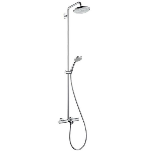 Hansgrohe Croma Душевая система Showerpipe: верхний душ 220 1jet, ручной душ, термостат для ванны, штанга для душа, держатель, излив 186мм, цвет: хром фото в интернет-магазине САНТЕХСИТИ