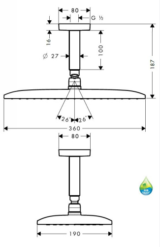 Hansgrohe Верхний душ Raindance E 360 AIR 1jet, потолочное подсоединение 100 мм, &frac12;&rsquo;, цвет: хром фото в интернет-магазине САНТЕХСИТИ