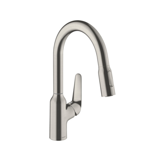 Hansgrohe Focus Кухонный смеситель, на 1 отв., с выдвижным изливом, излив: 18см., цвет: полированная сталь фото в интернет-магазине САНТЕХСИТИ