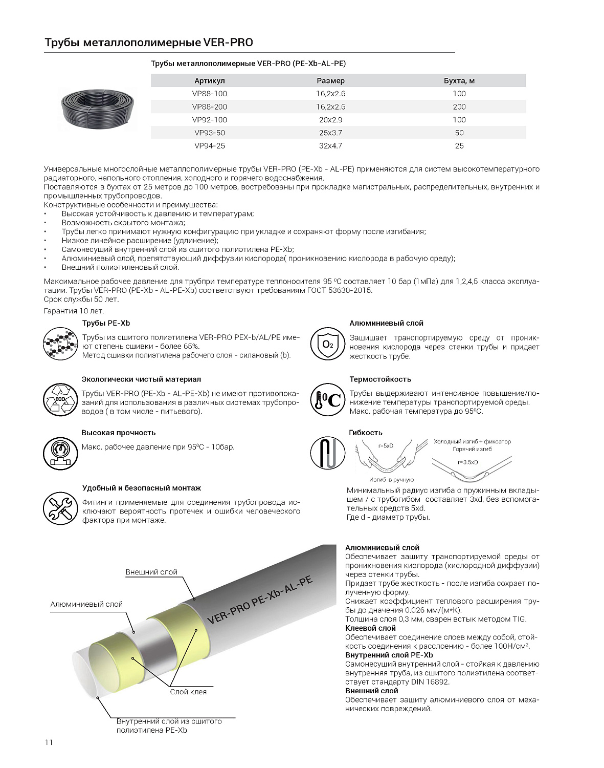 Труба металлопластиковая VIEIR VER-PRO STABIL (PE-Xb-AL-PE) EVOH 16х2.6 (рулон 100м) фото в интернет-магазине САНТЕХСИТИ