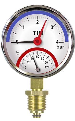 Термоманометр TIM 80мм радиальный на 4bar (0℃ - 120℃) фото в интернет-магазине САНТЕХСИТИ