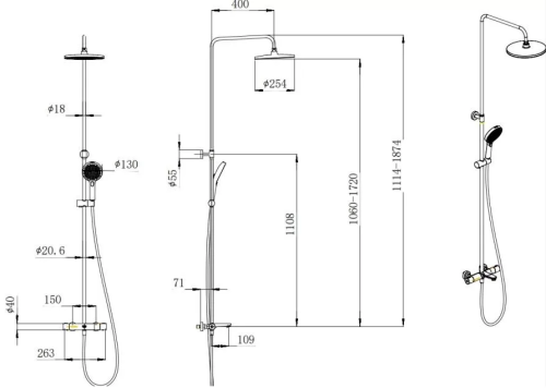 Душевая колонна FONTE на 3 потока с фиксированным изливом и термостатическим смесителем, хром фото в интернет-магазине САНТЕХСИТИ