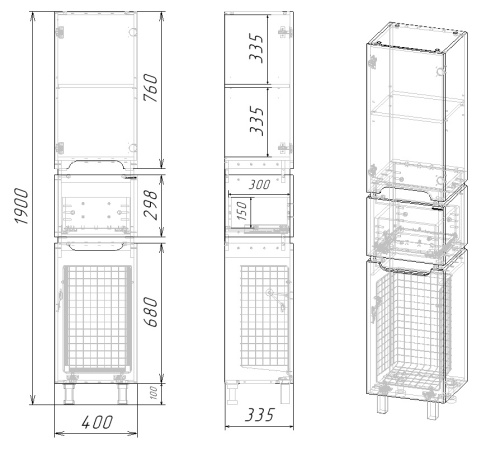 40 Пенал-шкаф Vesta 40 №4 белый/графит Pur-клей фото в интернет-магазине САНТЕХСИТИ