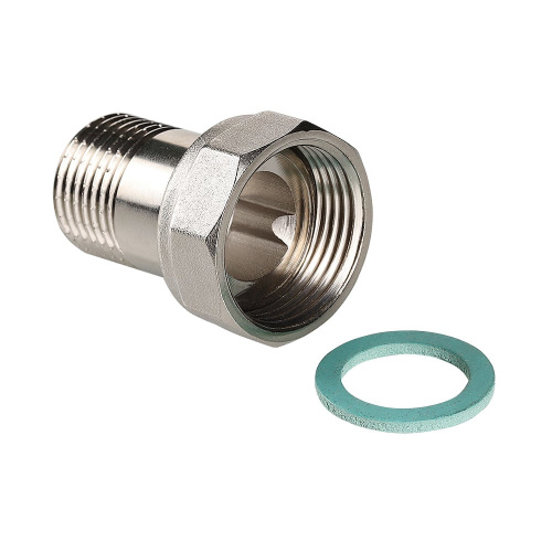 Резьбовой фитинг TIM полусгон с нак. г. и нар.р.  никель. 3/4"х1/2" фото в интернет-магазине САНТЕХСИТИ