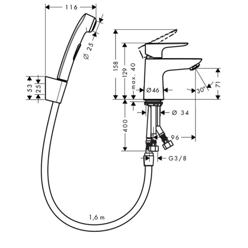 Hansgrohe Talis E, Смеситель для раковины с гигиеническим душем, с донным клапаном, Цвет: хром фото в интернет-магазине САНТЕХСИТИ