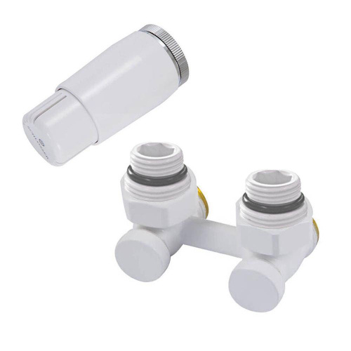 Комплект узла нижнего подкл SCHLOSSER угловой STANDARD 3/4" (белый) с термоголовкой, ниппеля 1/2Х3/4 фото в интернет-магазине САНТЕХСИТИ