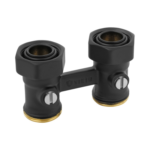 Узел для нижнего подключения радиатора прямой 1/2"х3/4EK с шаровым затвором VIEIR цв. черный фото в интернет-магазине САНТЕХСИТИ