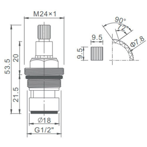 Кран-букса керамическая 1/2" 20 шлицов ход 180° LEDEME K40404 фото в интернет-магазине САНТЕХСИТИ