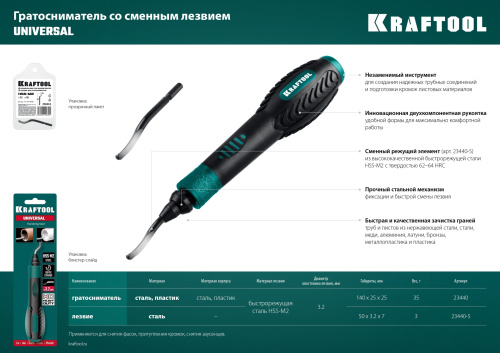 KRAFTOOL  Universal, гратосниматель для зачистки граней труб и листов (23440) фото в интернет-магазине САНТЕХСИТИ